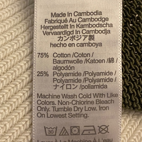 Madewell Loose Knit Crewneck Striped Sweater Ivory/Olive Green Sz Small - Picture 10 of 14